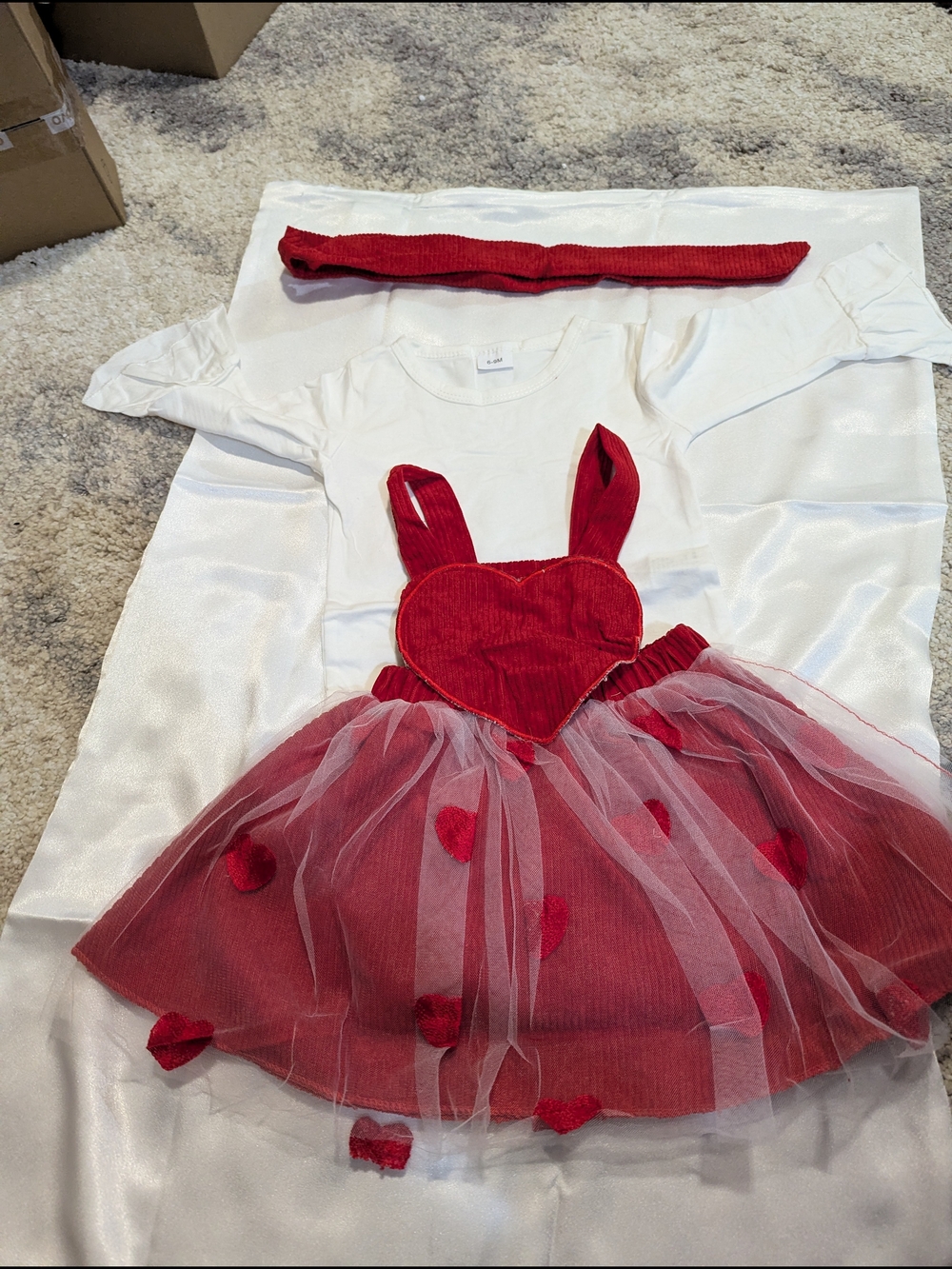 Kids Red Heart Tulle Dress Costume with Headband